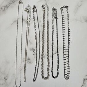 Lot of 6 silver and black goth style choker necklaces.